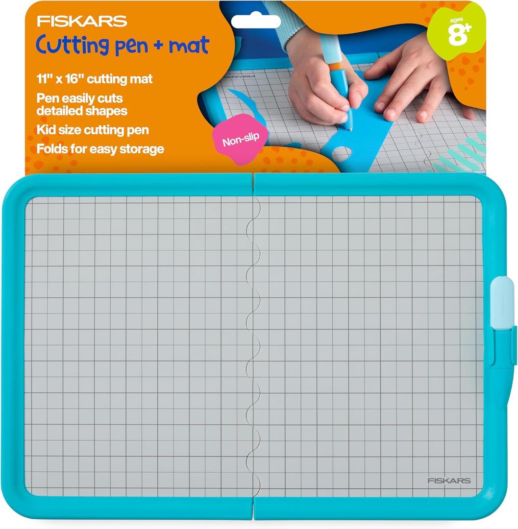 Fiskars Kids Cutting Pen with Foldable Non-Slip Mat  Safe Precision Tool for Crafting and School Projects