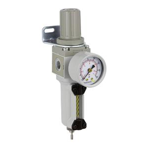 PneumaticPlus SAW2000M-N02BG-MEP Miniature Compressed Air Filter Regulator Combo Piggyback 1/4" NPT - Metal Bowl, Manual Drain, Bracket, Gauge