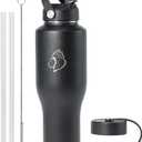 BUZIO 40oz Tumbler with Handle Straw Lid and Flex Lid, 40 oz Insulated Water Bottle Fits in Car Cup Holder, Double Wall Stainless Steel Travel Flask, Keeps Cold for 48 Hrs, Hot for 24 Hrs, Black