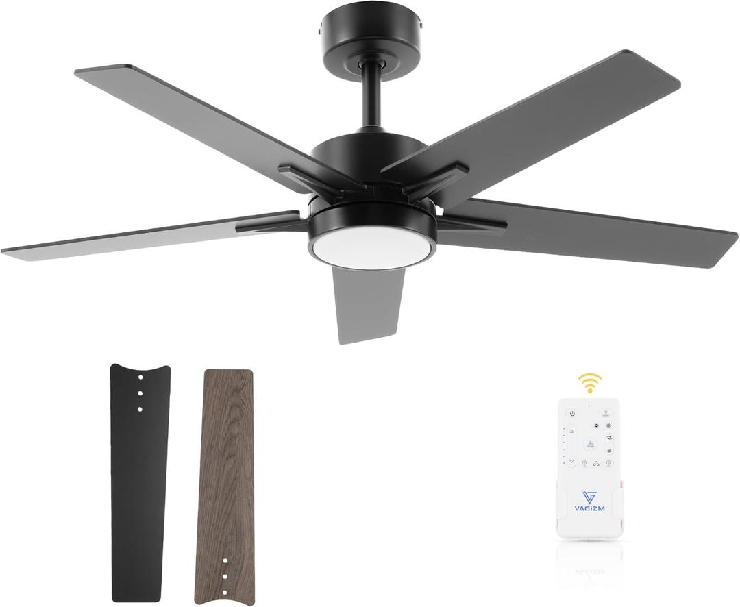 Ceiling Fan with Light Remote: 42 Inch Modern Fans with Dimmable Tri-Color Temperature LED - Quiet Reversible DC Motor for Living Room BedroomMatte Black