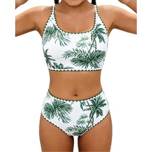 XUNYU Teen Girls Swimsuit 2 Piece Bathing Suit Tummy Control Girls' Swimwear High Waisted Bikini Sets Cute Floral Swim Suits