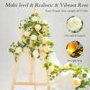 2PCS 13Ft Artificial Eucalyptus Garland with Flowers, Artificial Rose Garland Faux Floral Garlands Artificial Flower Vine, Flower Garland for Wedding Spring Home Party Table Runner Decorwith Light