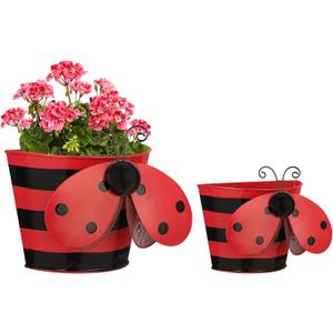 BAYN Set of 2 Ladybug Wall Hanging Planter Decor Art, Metal Wall Mounted Planters Garden Yard Decorative Flower Pot Indoor Outdoor Wall Planter Succulent Plant Container