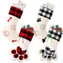 Realspring 4 Pcs Large Christmas Paw Stockings for Dog Cat Pet Christmas Hanging Stocking with Bone Pattern Tags for Puppy Xmas Gifts Party Fireplace Tree Decoration(Red,Mixed)