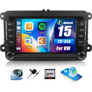 Car Stereo for VW Passat Jetta Tiguan Golf MK5 MK6 T5 EOS Polo 7 Inch Touchscreen Android Car Radio with Wireless Carplay Android Auto GPS Navigation Backup Camera WiFi