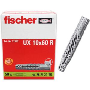 fischer Universal Plug UX 3/8 x 2 3/8" (10x60mm) R with Rim 50pcs Nylon Universal Operating Principle (Knotting or Expanding) Use in All Solid, Hollow and Board Building Materials
