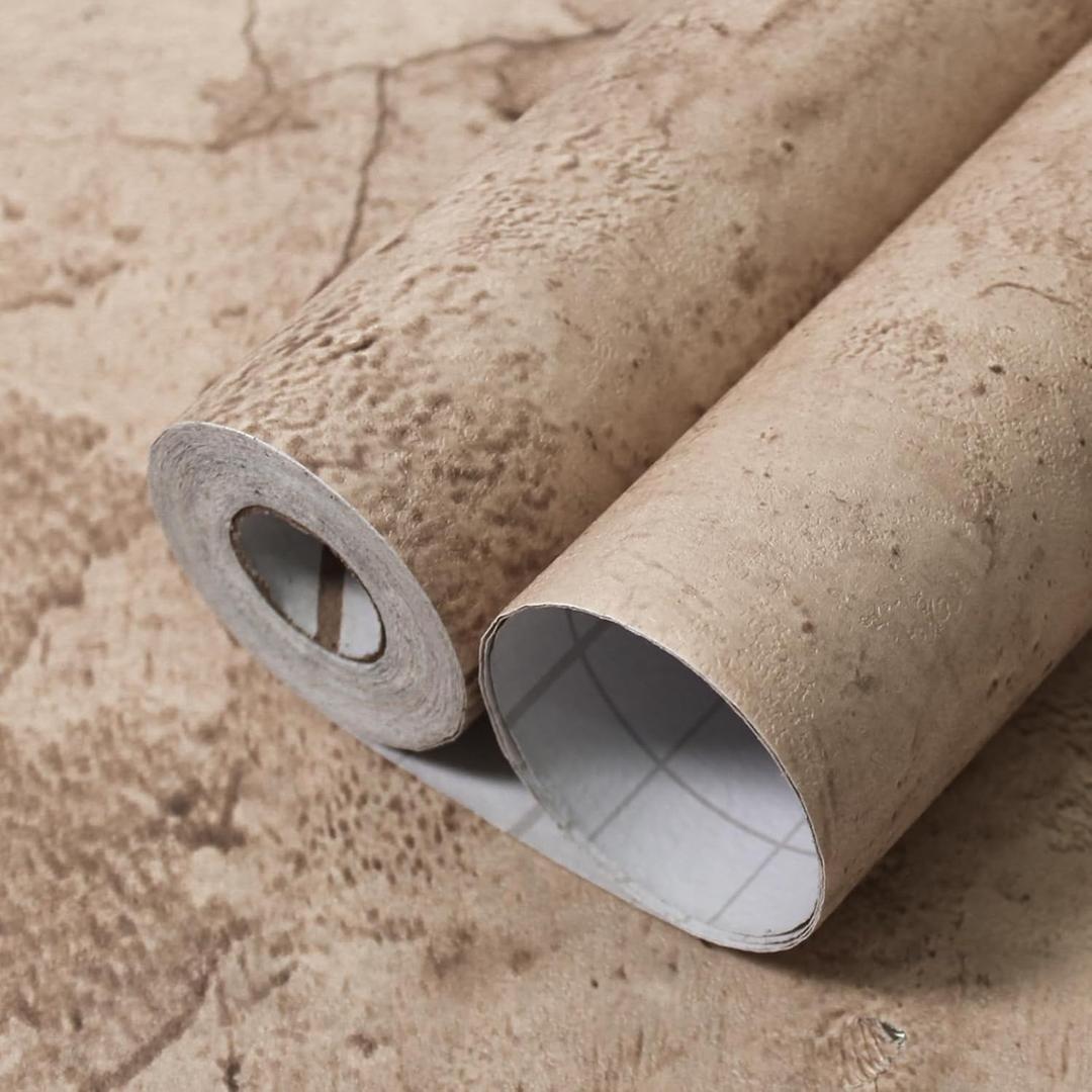 WAPANE Beige Concrete Wallpaper 23.6in X 720in, Cement Contact Paper 3D Matte Textured, Concrete Wall Paper Pull and Stick Self-Adhesive & Removable for Walls Bathroom Garage Living Room