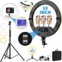 18 inch Ring Light with Stand+10 inch Light,Foldable Large Ring Light for ipad iPhone,LCD Display/4 Clips/2 USB Ports,2700-6500K with Tripod for Tattoo Lash Barber Makeup Photography Lighting
