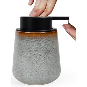 INGOFIN Ceramic Lotion Dispenser - 12 oz Refillable Hand Soap Dispenser Bathroom, Modern Liquid Dispenser with Pump, Dish Soap Dispenser for Kitchen, Kiln-Glazed Grey White