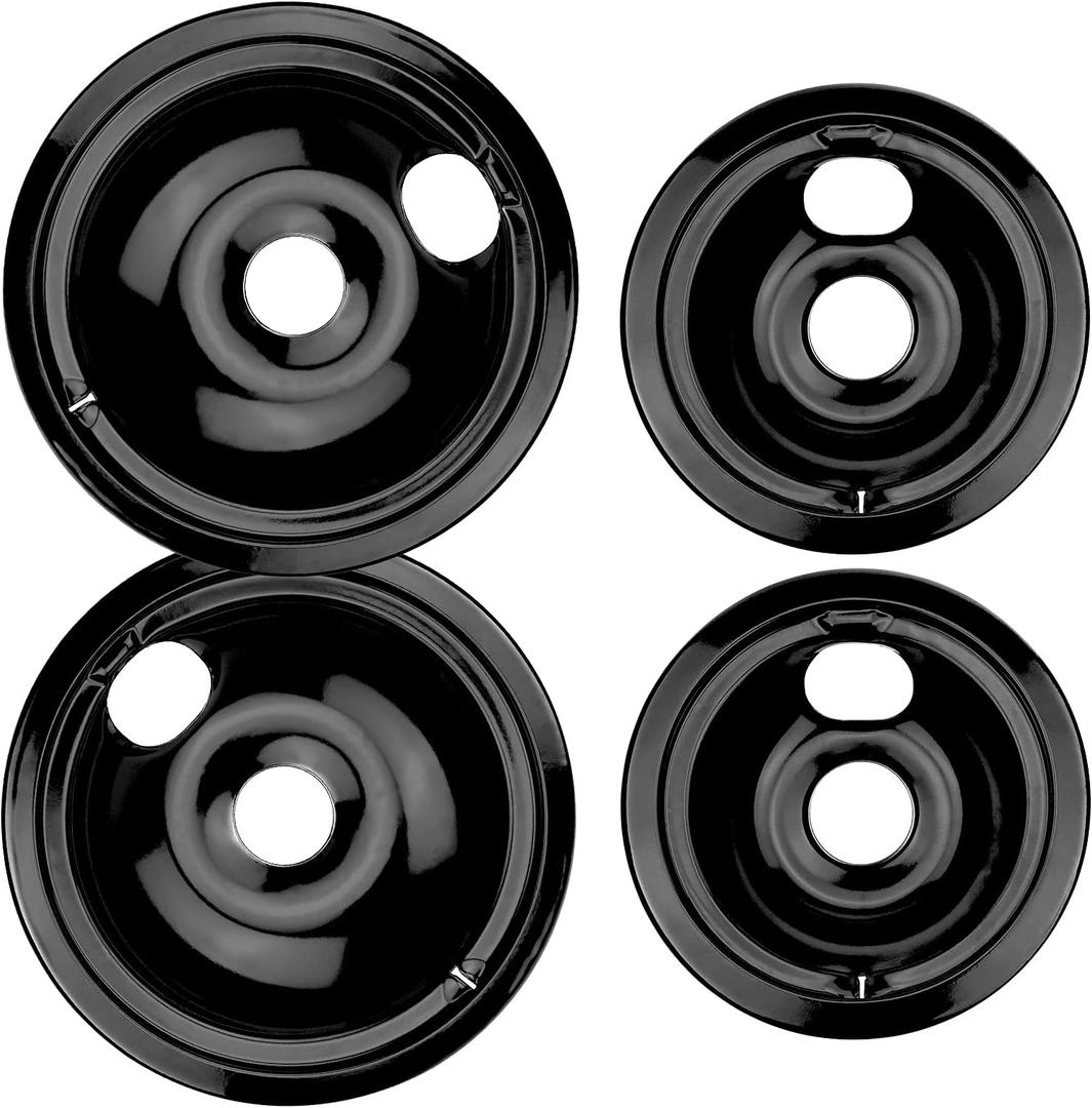 Burner Drip Pans 2 Large 8'' WB31M20 & 2 Small 6'' WB31M19 Porcelain Drip Pan Set Fit for GE Hotpoint Electric Stove Top - Include 2 Pcs 6'' Drip Pan and 2 Pcs 8'' Drip Pan by AMI PARTS