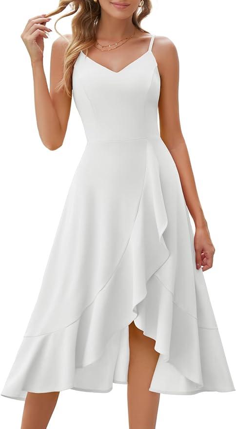 DRESSTELLS Women's Cocktail Dresses, 2025 Summer Wedding Guest Bridesmaid Ruffle High Low Formal Dress
M