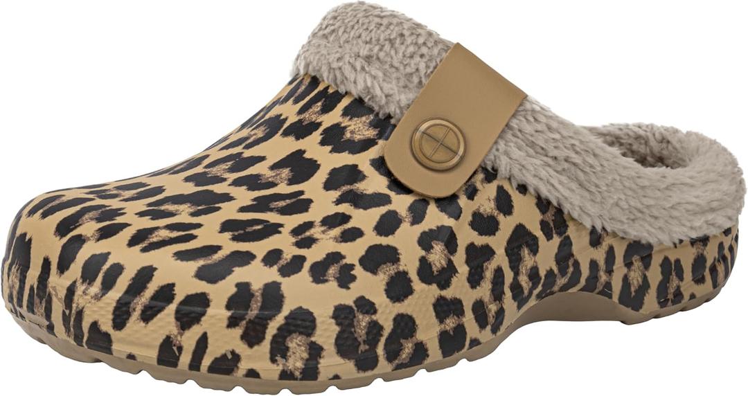 ChayChax Women and Men Fur Lined Clogs Memory Foam Warm Fuzzy Slippers Winter Waterproof Indoor Outdoor Slipper 40-41