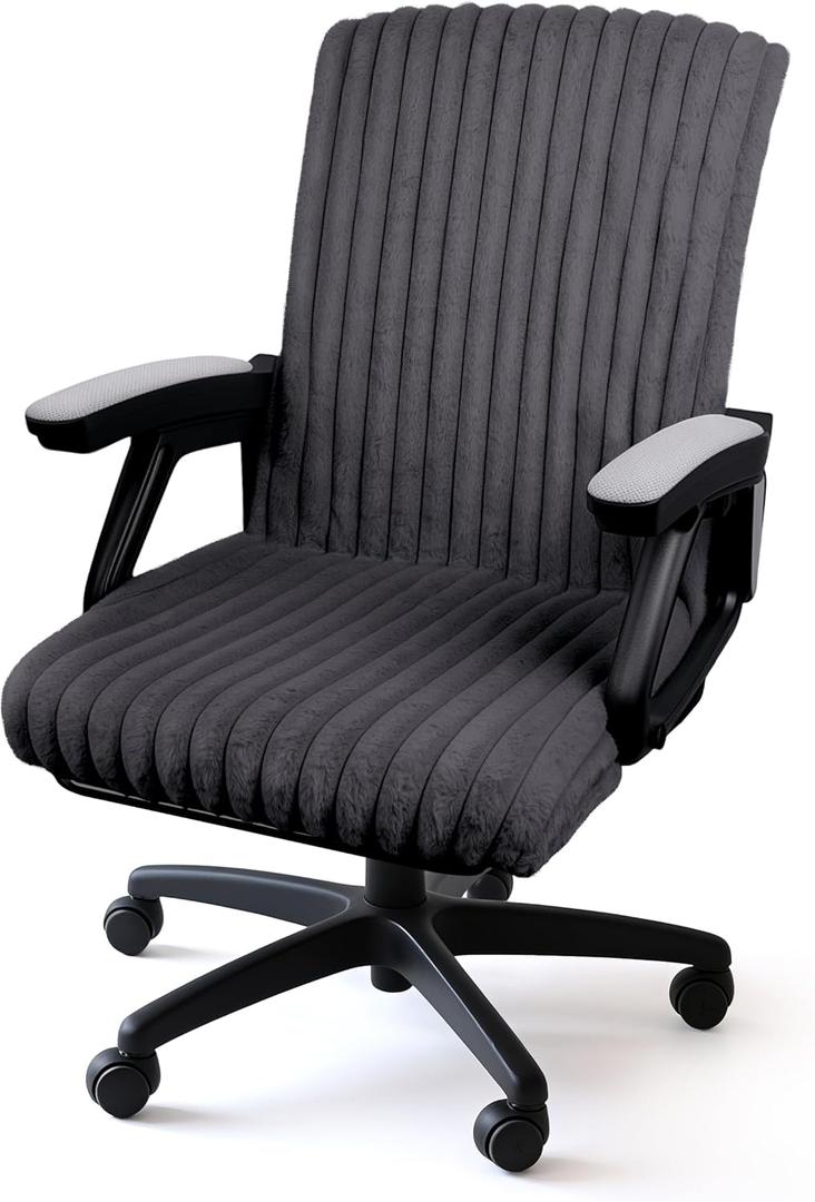 AELS Faux Fur Striped Office Chair Cover, Desk Chair Cover Computer Office Chair Covers - Fits Desk Chair/Armchair, Soft Breathable Fabric - Washable & Removable for Home & Office, Dark Gray
