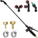 Acid Resistant Sprayer Wand with 4 Types of Nozzles, Pump Replacement Sprayer Wand with 1/4" & 3/8" Brass Barbs and 2 Hose Clamps