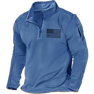H HYFOL Men's USA Flag Graphic Pocket Pullover American Patriotic 1/4 Zip Stand Collar Long Sleeve Sweatshirts (X-Large, Sky Blue)