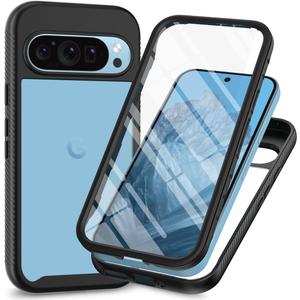 for Google Pixel 9 Pro XL 5G Case, Pixel 9 Pro XL 2024 Phone Case with Built-in Screen Protector Clear Slim Back Cover Shockproof Rugged Heavy Duty Bumper Full Protective Case, Black