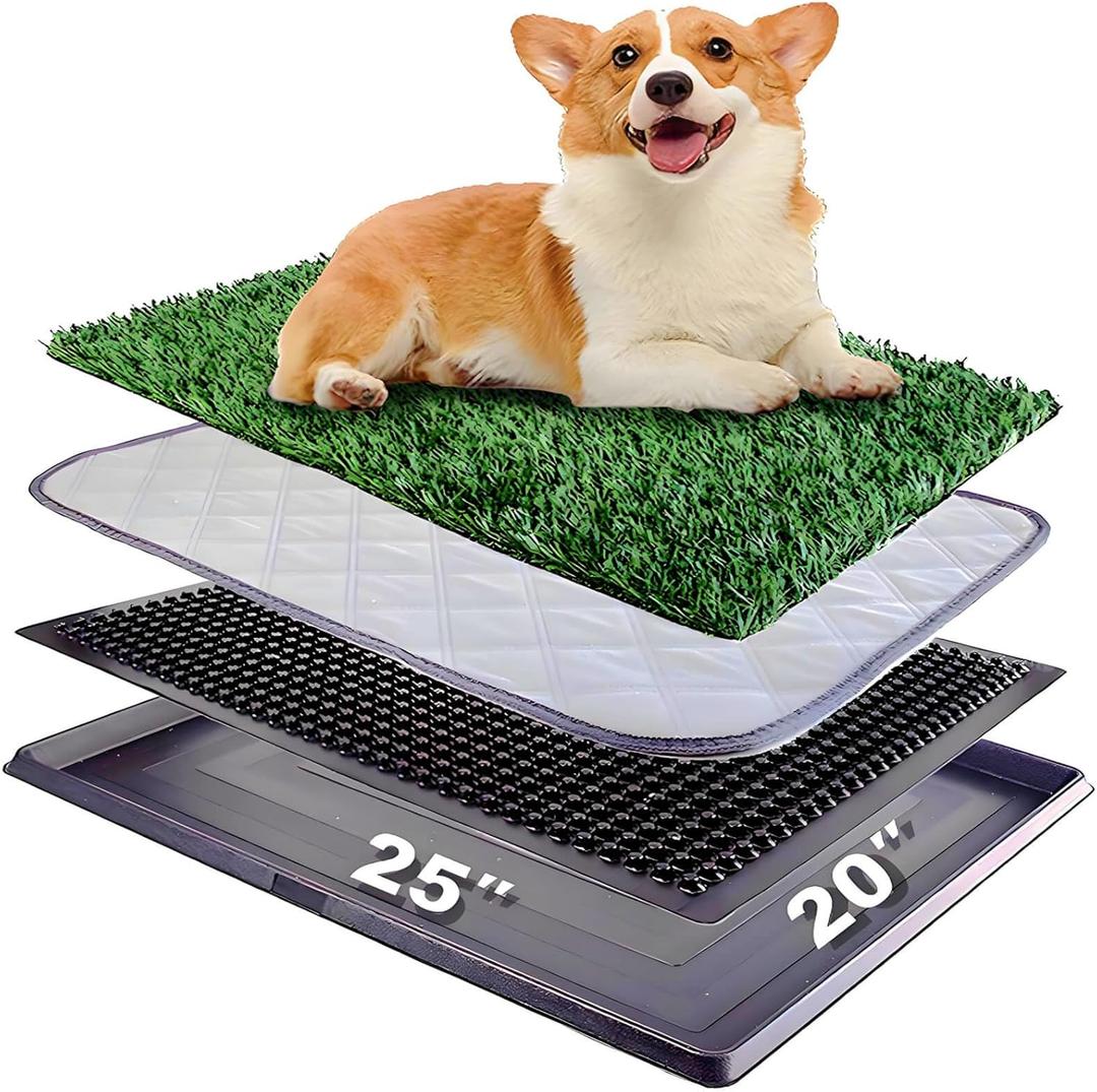 Dog Grass Pad with Tray - Indoor/Outdoor Artificial Turf Potty Training Mat for Puppies, 25"X20" Portable Dog Litter Box for Balcony/Patio, Washable Reusable Pee Pad and Fake Grass for Dogs