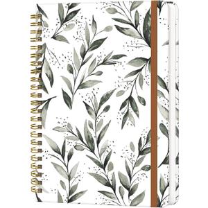 Spiral Journal Notebook for Women, Hardcover A5 College Ruled Notebook, 120 Pages, Thick Paper, Cute Lined Journal for School, Office & Work, 6 x 8.4 in(Watercolor Leaf)