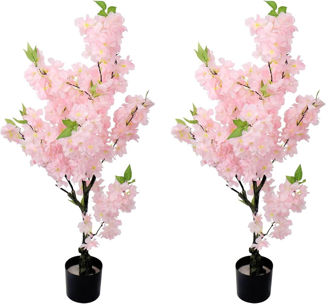 2 Pack Artificial Cherry Blossom Tree, 36" Fake Cherry Plants Indoor Decor, Faux Pink Sakura Flowers for Home, Living Room, Office, Outdoor Decor