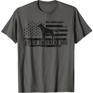 Dutch Shepherd Dad Distressed American Flag Patriotic Dog T-Shirt, Asphalt Grey, S