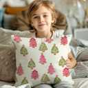 Christmas Tree Pillow Covers 18x18 Inches, Preppy Pink and Green Xmas Pine Tree Decorative Pillowcase Cases, Winter Christmas Throw Pillow Covers for Couch Sofa Bed Home Room Decor