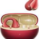 QCY Crossky C30S Open Ear Earbuds, Ultra-Comfort Clip On Ear Buds Wireless Bluetooth 6.0, LDAC Hi-Res Audio, Deep Bass, 40H Playtime, Fast Charging, IPX5 Waterproof Sports/Running Earphones (Red)