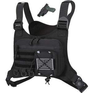 Outdoor Sports Chest Bag for Men, Chest Vest Holster Fits Most Pistols, EDC Travel Chest Pack for Running, Hiking (Black)