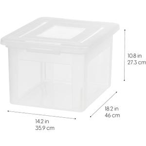 IRIS USA File Box, Plastic File Organizer with Lids for Letter/Legal File, Portable Document Box For Moving, Storage Bin with Durable and Secure Lid, Stackable Nestable BPA-Free, Clear 35 Qt. 2 Pack