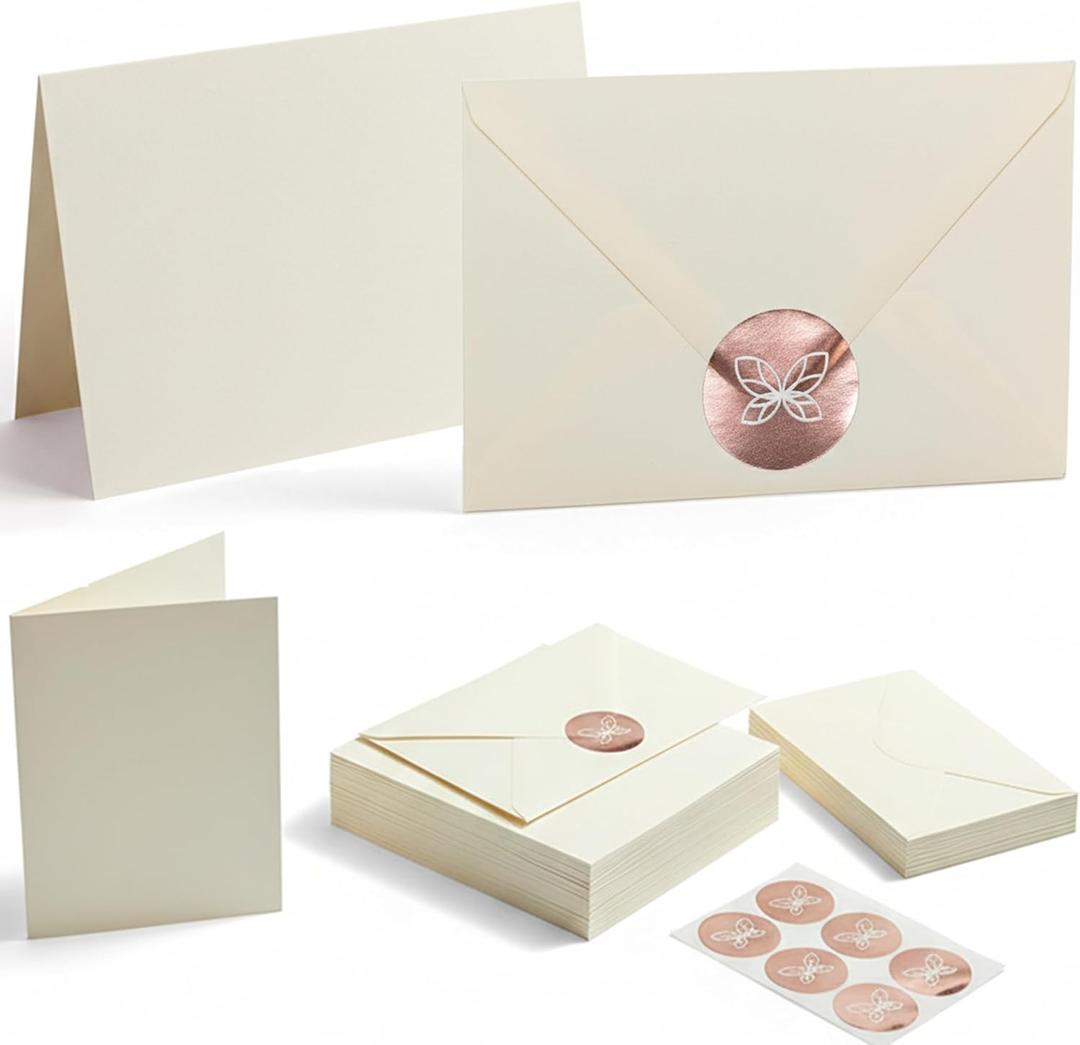 100 Pack Blank Cards with Envelopes & Stickers - 4x6 / A6 Ivory Folding Cards, Bulk Set of 300 GSM Heavyweight Cardstock for Thank You Notes, Wedding Invitations, Baby Shower, All Occasion Business Stationery