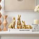 AOMOONOA Gold Bunny Decor, Easter Rabbit Figurines Set of 3, Resin Rabbit Statues, Golden Bunnies for Spring Tabletop Centerpiece, Mantle Shelf Decor (Gold With Textured Fur)