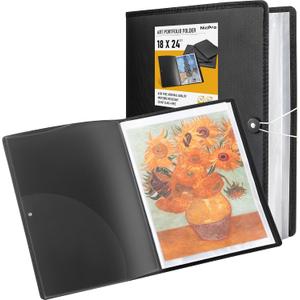 Nicpro 18"x24" Large Art Portfolio Folder, 30 Pockets Display 60 Pages Artist Portfolio Folder with Clear Plastic Sleeves, Presentation Storage Book for Kids & Artists Artwork Drawing, Painting, Black