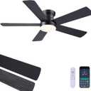 Ceiling Fans with Lights - 48" Black Flush Mount Ceiling Fan Light with 6 Speeds 3CCT Dimmable, Revesible Motor, Low Profile Fan Light for Modern Indoor Bedroom, Kitchen