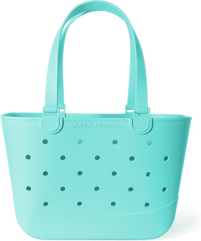 Simple Modern Large Beach Bag | Waterproof Getaway Rubber Tote with Zipper Pocket for Travel, Pool, Boat, Groceries, Sports | Ocean Water, Extra Large