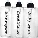 Shampoo Dispenser - Refillable Shampoo and Conditioner Bottles (Clear, Set of 3, 21oz) - Modern Shampoo Bottles for Shower Soap - Empty Shampoo Conditioner Body Wash Dispenser Set - for Bathroom (Black)