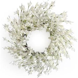 Summer Wreath for Front Door, 24 Inch White Cream Forsythia Summer Spring Wreath Blossom Cluster Flower Farmhouse on Grapevine for Christmas Festival Celebration Front Door Wall Window Hanging Décor