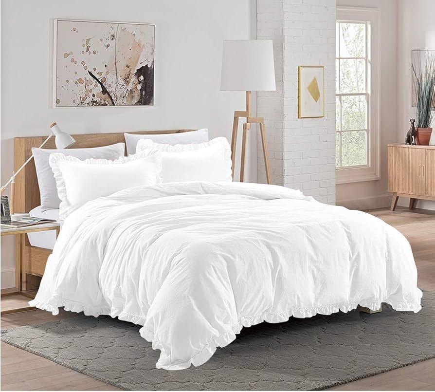 Stylish prints Cover  - 1 Frilled Sheet With Ruffle Edge Corners And 1Pillowcase - White, US Twin - 100% Cotton 800 Thread Count -  Comforter/Sheet    - Duvet Set 91,5×68inch , pillowcase 32×26,5 inch