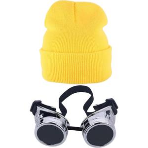 Vintage Steampunk Goggles Halloween Cosplay Punk Sunglasses Yellow Beani Cuffed Caps for Men Women Halloween Party