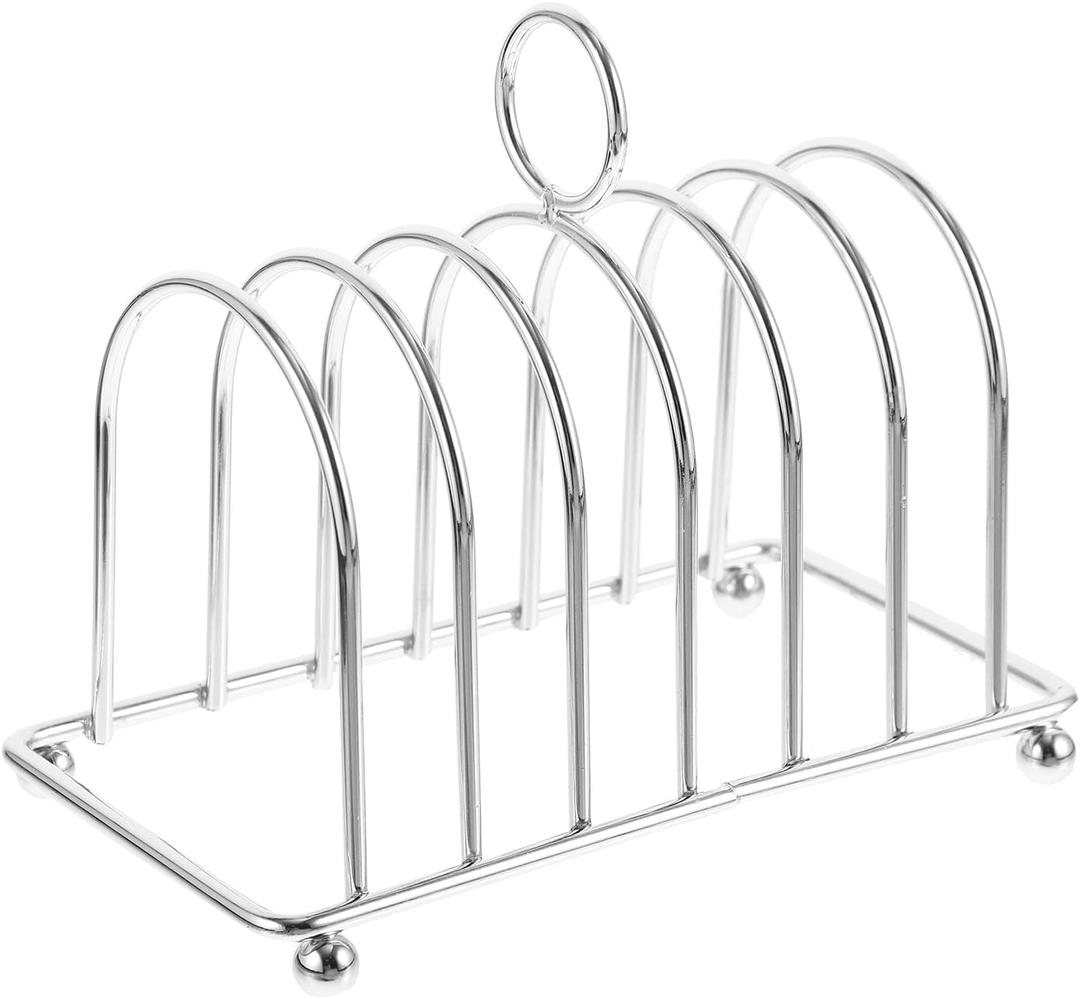 Luxshiny 6 Slice Slot Toast Rack Holder Stainless Steel Toast Holder Stand Breakfast Carry Bread Loaf Stand with Ball Feet and Carry Handle Rectangle Air Fryer Accessories