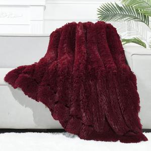 GONAAP Fuzzy Faux Fur Throw Blanket Wine Red Super Soft Cozy Plush Fuzzy Shaggy Blanket for Couch Sofa Bed (Wine Red, Throw(50"x60"))