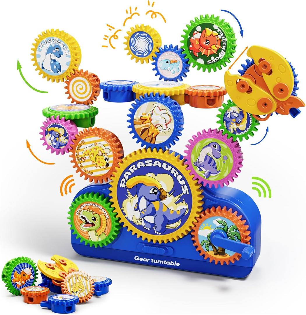 2025 STEM Gears Toys for Kids Ages for 1-3, Creative Learning Building Blocks, 13Pcs Educational Construction Toy Set, Electric & Manual Dual Mode, Versatile Gear Playset Gift for Boys & Girls