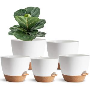 Indoor Plant Pots for Lazy People, 5Pack White Plastic Self Watering Planter Pots for Houseplants,Succulent, African Violets,Snake Plants, Flowers and Cactus(7/6.5/6/5.5/5 Inch)