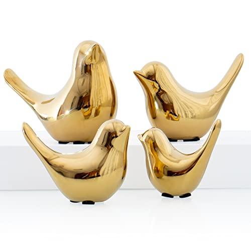 Notakia Small Birds Statues Home Decor Modern Style Decorative Ornaments for Living Room, Bedroom, Office Desktop, Cabinets (4Pcs Gold Birds)