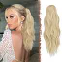 FESHFEN Ponytail Extensions, Long Claw Clip in Ponytail Hairpiece Synthetic Pony Tails Hair Piece Natural Wavy Hairpieces for Women, 20 inch Pale Ash Blonde