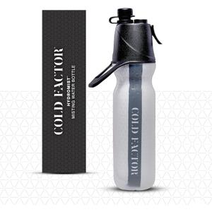 COLD FACTOR Dual-Action Misting Water Bottle 20 oz (Black/White) | Insulated & Leak-Proof | BPS-Free with Cooling Spray Feature | Ideal for Sports, Fitness, Work & Outdoor Activities (Black Hex)