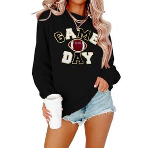 FLOYU Football Sweatshirts For Womens Game Day Sweatshirt Sunday Funday Shirt Casual Football Season Long Sleeve Tops Black, Size L