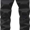 Kihatwin Big Boy's Casual Skinny Ripped Jeans Slim Fit Distressed Zipper Pants with Holes, Black Ripped, 12 Slim