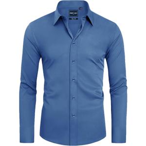Alimens & Gentle Slim Fit Mens Dress Shirts Long Sleeve Dress Shirts for Men Stain Sheild Button Down Shirt Men Big (Large, Blue Mood)