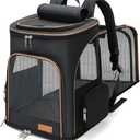 Lekereise Black Cat Backpack for Large Cats and Dogs Up to 20-25 Lbs Expandable Pet Carrier Backpack Dog Backpack with Safety Leash, 24.4"L x 14"W x 16.2"H, Black