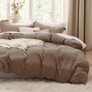 Bedsure Deep Khaki Duvet Cover Queen Size - 3 Pieces Prewashed Cotton-Like Extra Soft Bedding Set, Includes 1 Duvet Cover 90x90 Inches with Zipper Closure & 2 Pillow Shams, Comforter Not Included