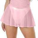 Women's Sheer Mesh Mini Skirts See-Through High Waist Solid Skater Skirt Beach Cover-ups Without Briefs (Pink), S